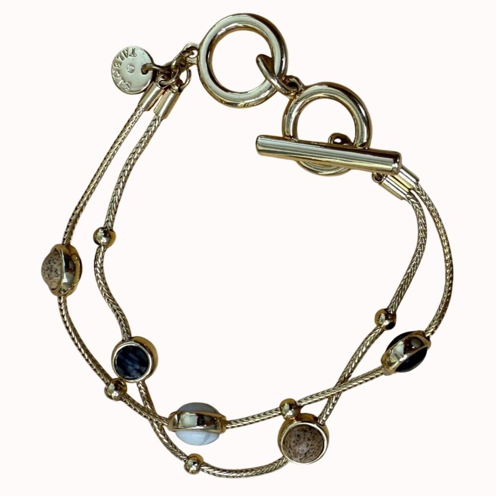 Talbots Bracelet Toggle Gold Tone, Casual, Neutral, Classic, Layered, Stone